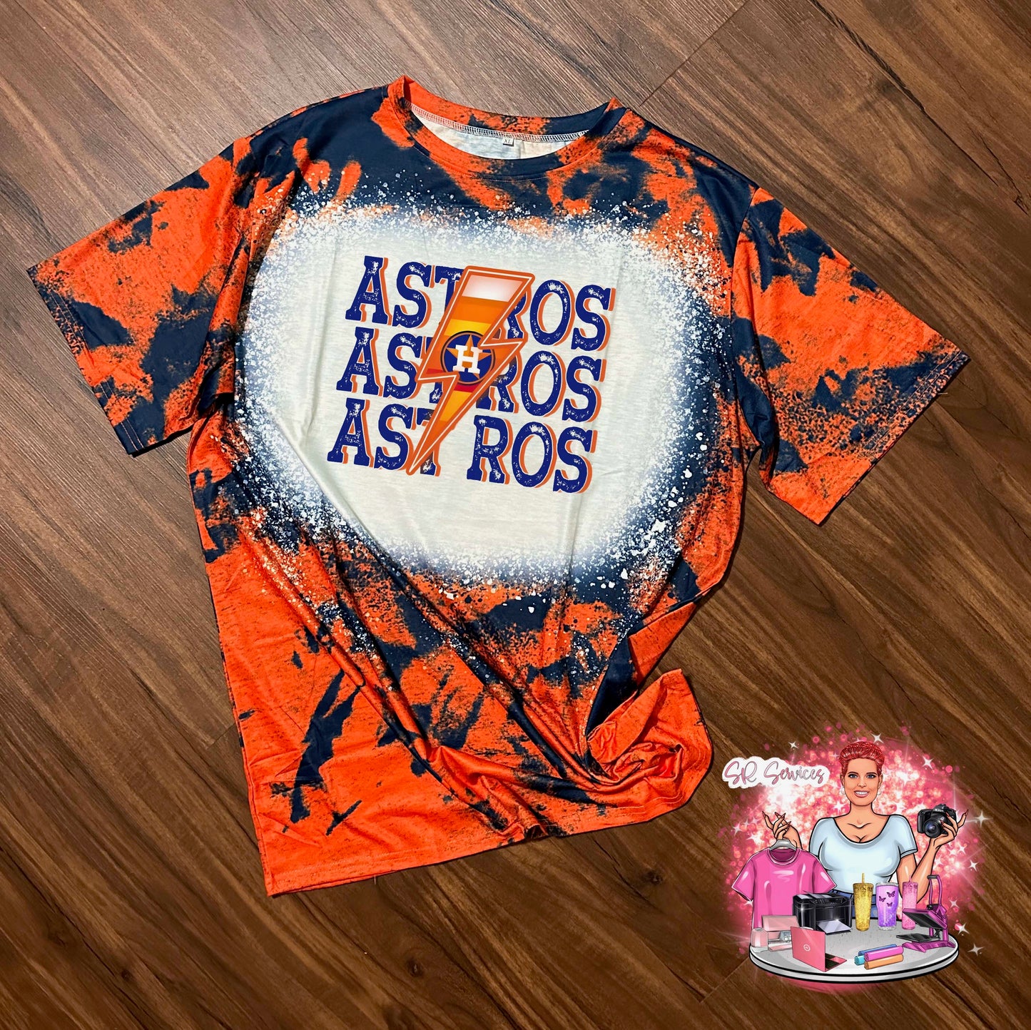 "Astros Lightning Bolt" Bleached T-Shirt
