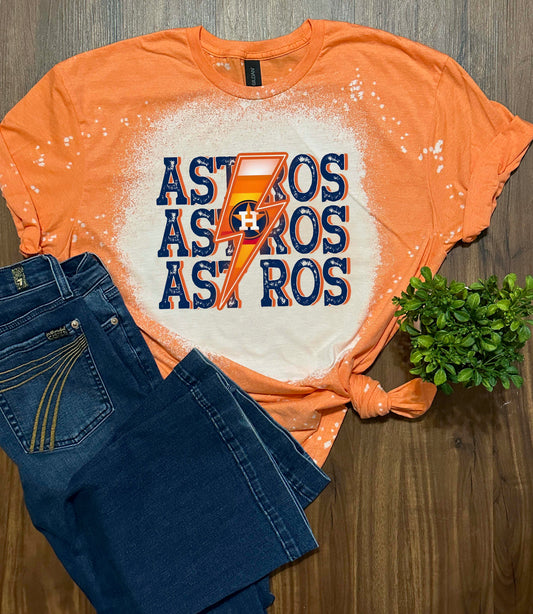 "Astros Lightning Bolt" Orange Bleached T-Shirt